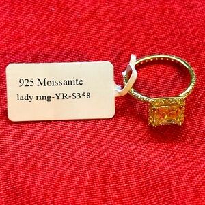 925 Moissanite Gold Over Sterling Cushion-Cut Gemstone Ring